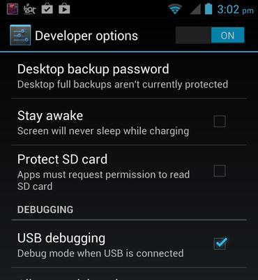 enable USB debugging mode